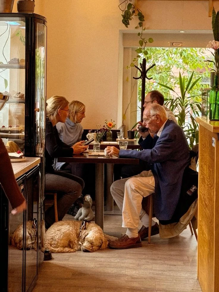 Natural café gathering with people and warm atmosphere